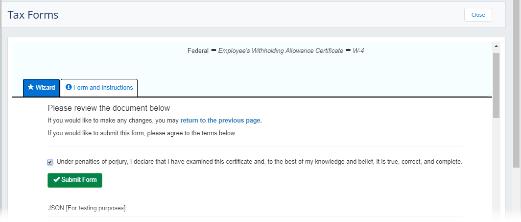 Screenshot: Tax forms review page before submitting